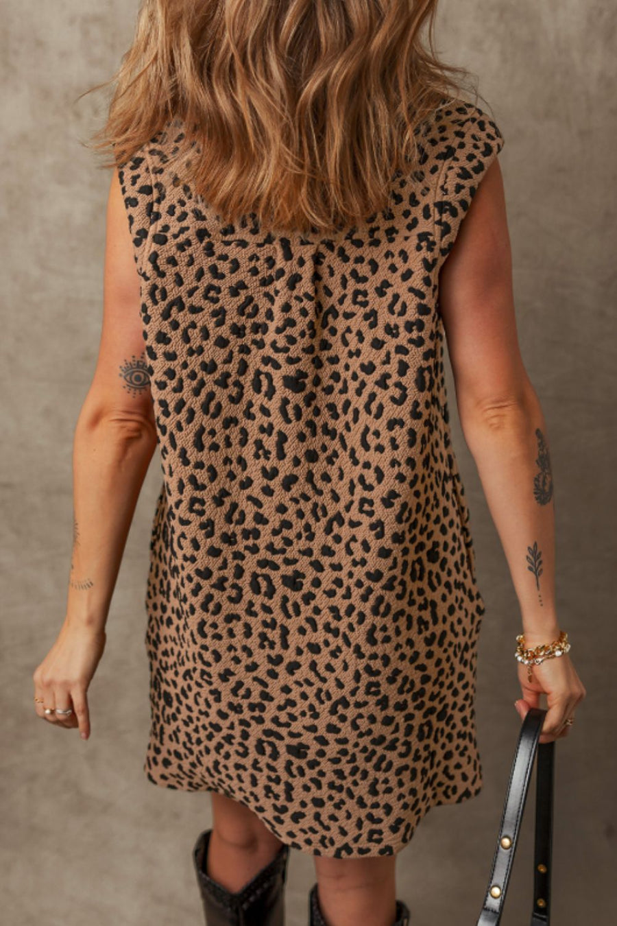 Leopard Johnny Collar Sleeveless Mini Dress