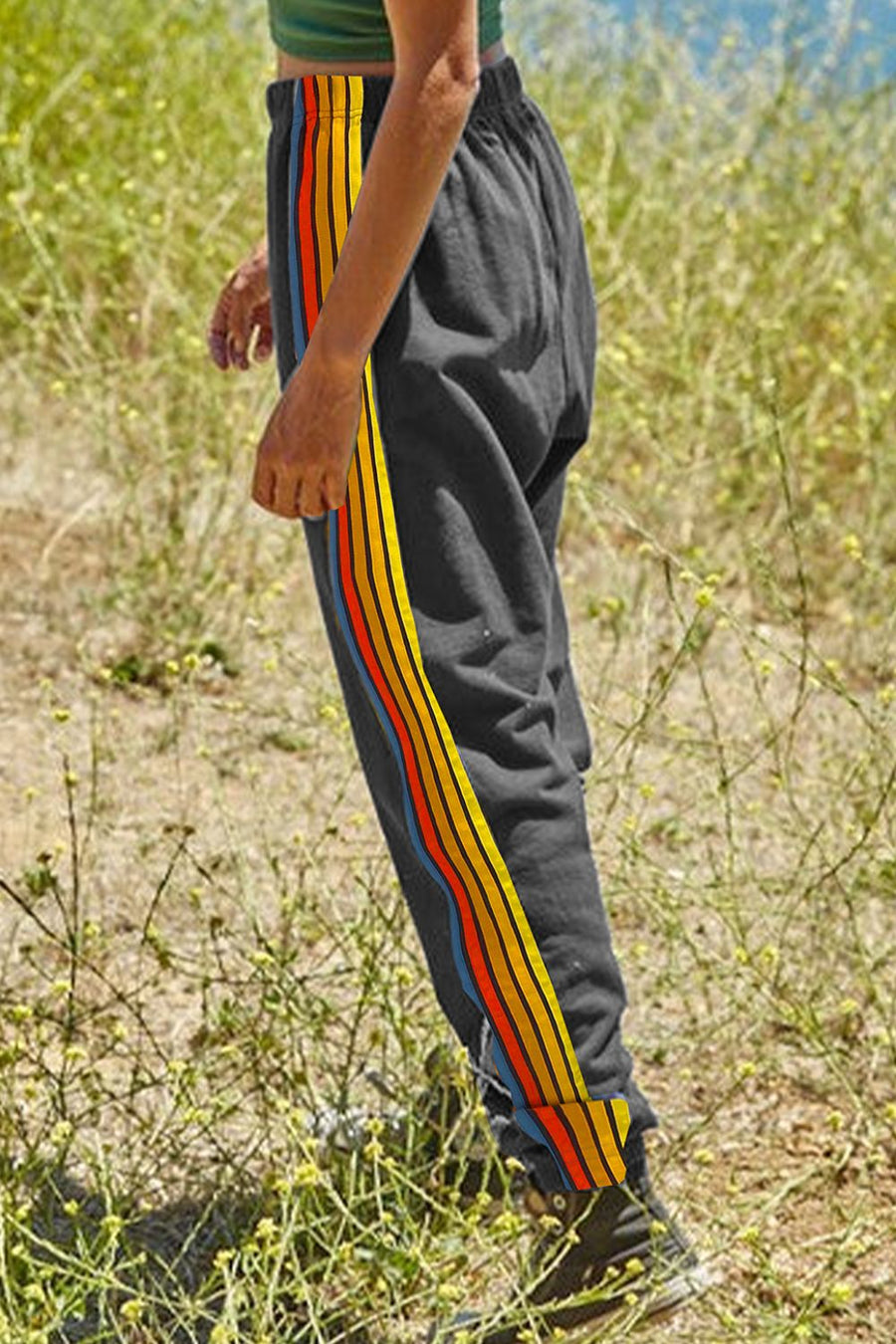 Contrast Striped Elastic Waist Active Pants