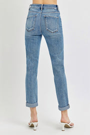 Risen Full Size High Rise Cropped Roll Up Jeans