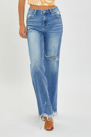 RISEN Full Size High Rise Frayed Hem Wide Leg Jeans